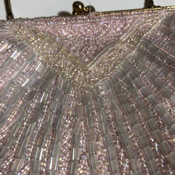 Bechamel Pink Iridescent Beaded Shell Evening Bag โ Vintage-Inspired - Picture 7 of 12